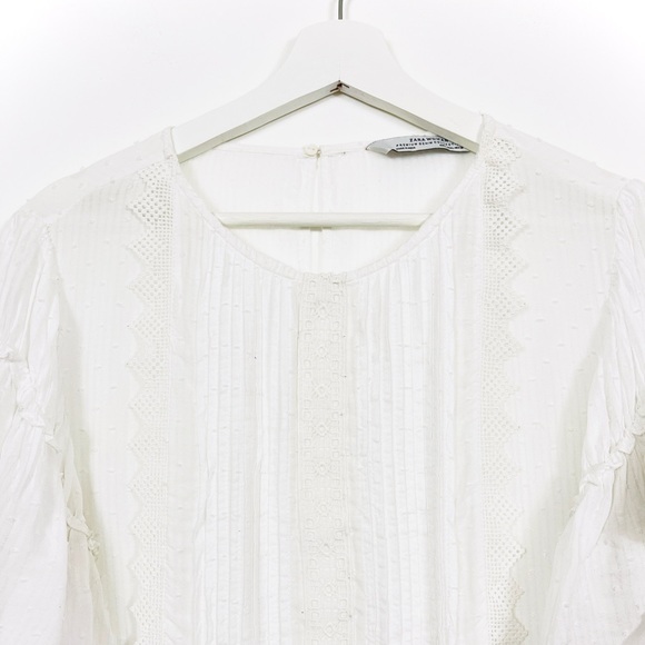 Zara White Semi-Sheer Draped Frilly Top - Picture 3 of 5